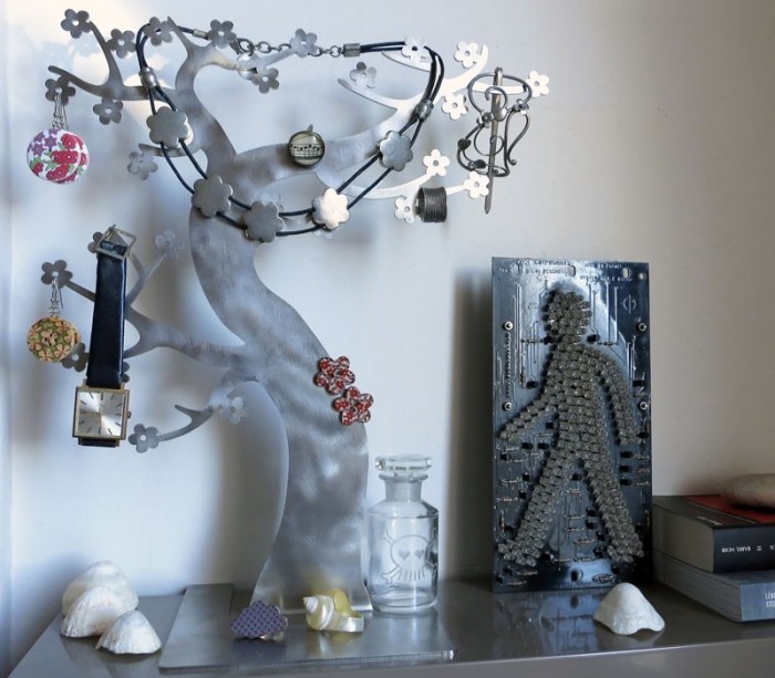 Stainless steel tree jewelry holder cherry blossoms
