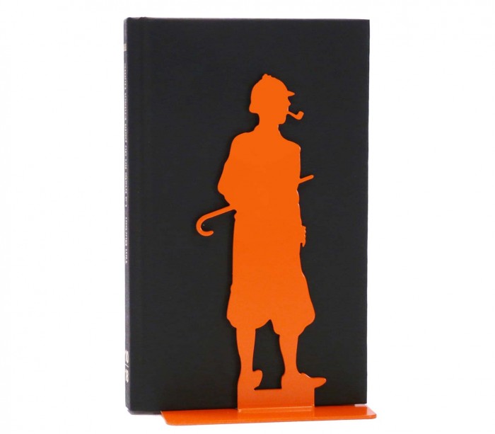 Orange silhouette bookends of Sherlock Holmes