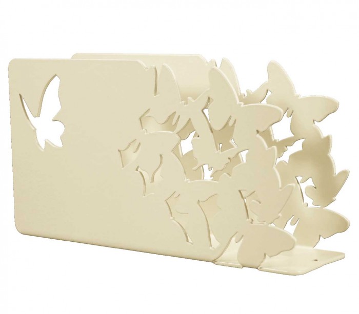 Dekorativer Briefhalter aus weißem Metall mit lasergeschnittenen Schmetterlingen