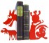 Paire grands presse-livres métal rouge fables lièvre tortue loup agneau