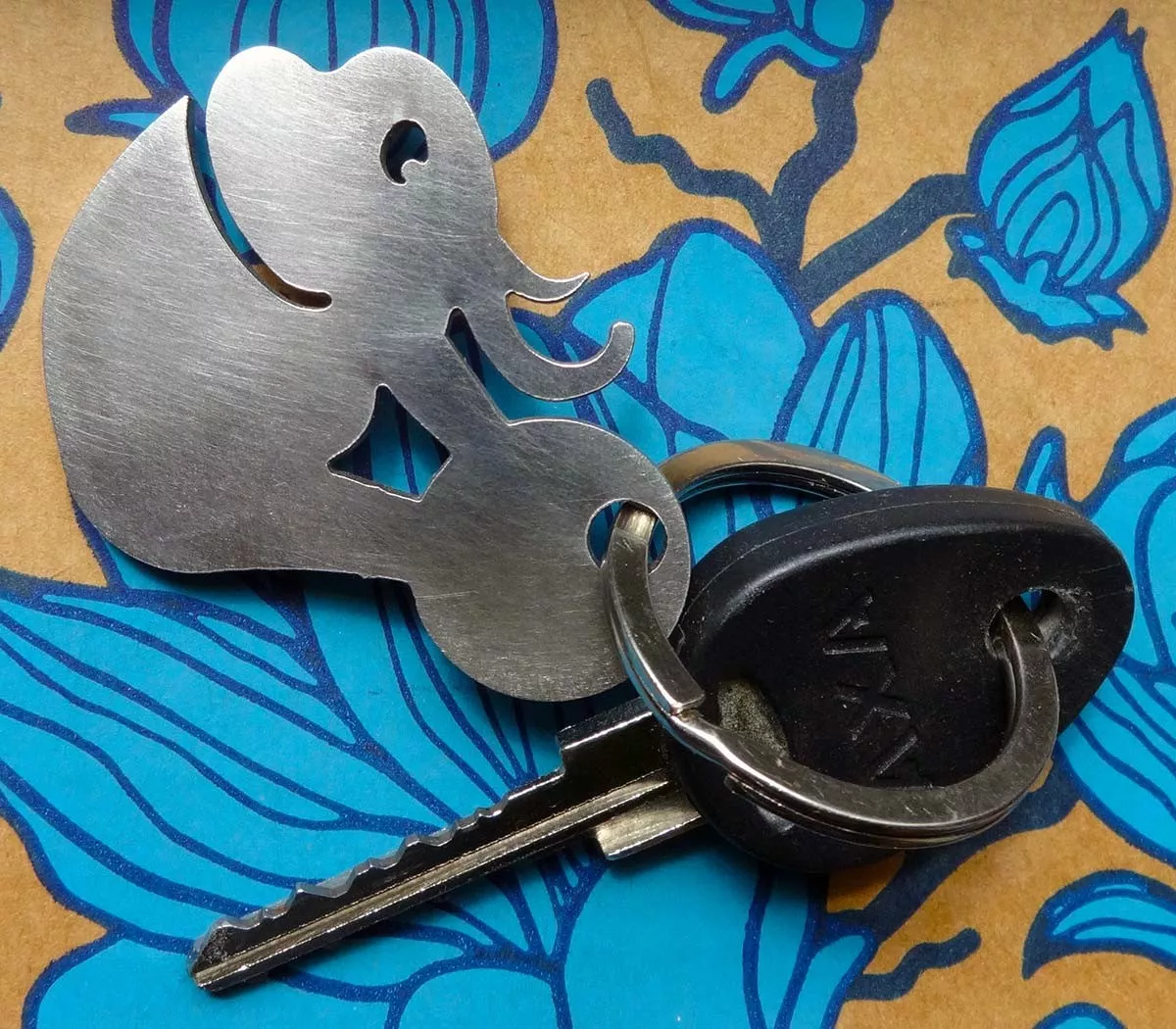 Original elephant key ring laser cut brushed stainless steel