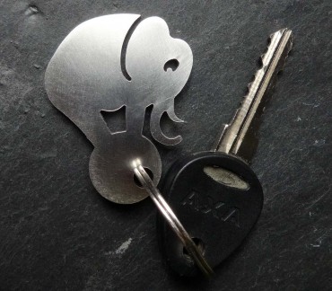 Elephant fancy keychain, brushed stainless steel