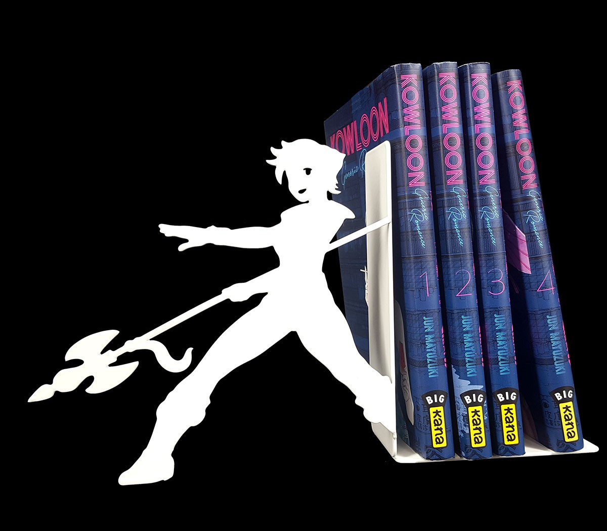 Manga style metal bookends to decorate teenage shelves