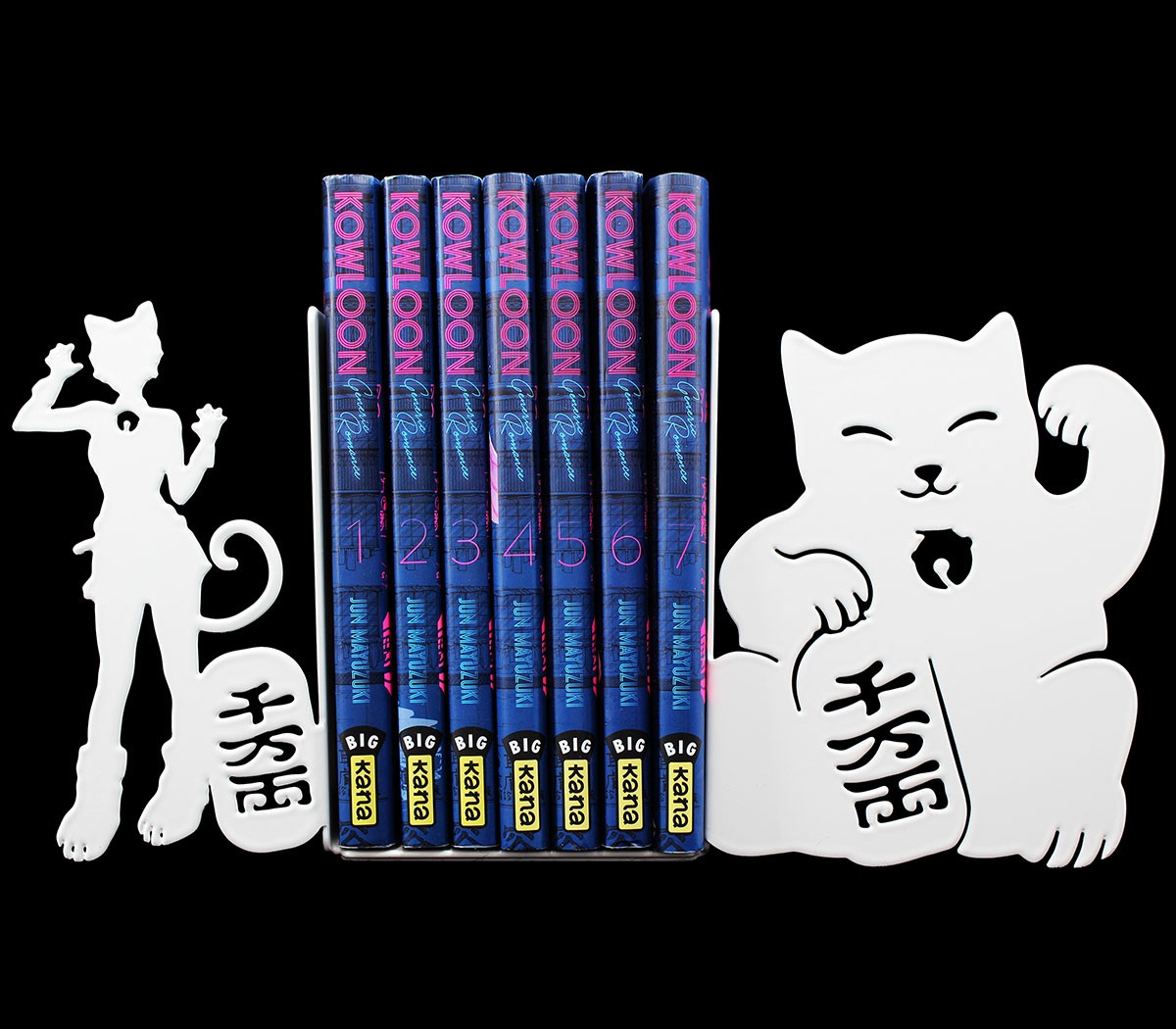Chat porte-bonheur et serre-livres style manga pour décoration étagère