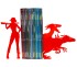 Pair of decorative bookends in red metal for securing comic books